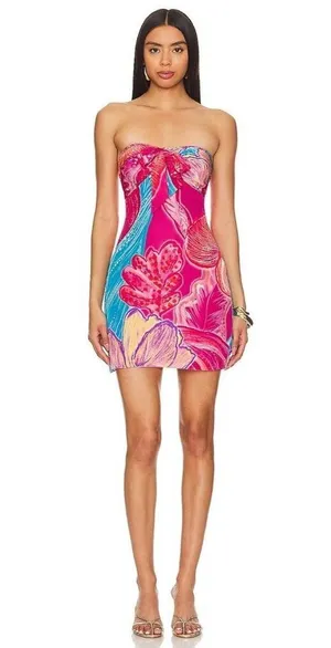 Rococo Sand Mini Dress in Pink XSmall New Womens Strapless Tropical thumbnail 1