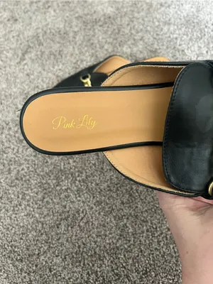 Pink Lily Black Pointed Mules with Gold Chain Accent thumbnail 2