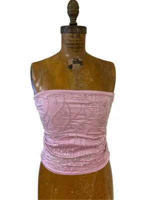 FOREVER 21 BEADED Sequin CLUB PARTY pink SEXY STRAPLESS TUBE TOP size medium thumbnail 2