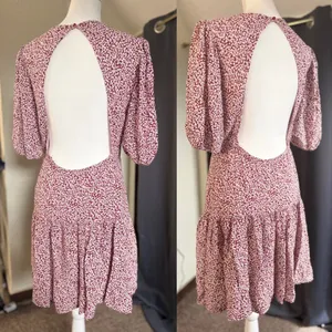 Free People Dancing In The Dark‎ Mini Dress Womens Large Maroon Floral Open Back thumbnail 4