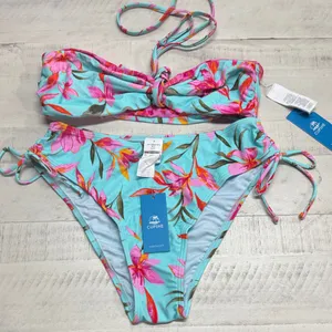 BOGO Cupshe Sunrise Flora Reversible Scoop Bikini Top & Standard Bottoms Set thumbnail 1
