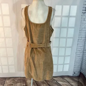 American Eagle Outfitters Tan Belted Corduroy Overall Jumper Mini Dress Large thumbnail 4