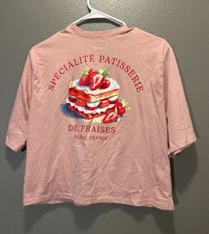 Modern Lux Pink Pastry Graphic Cropped Tee Shirt M thumbnail 1