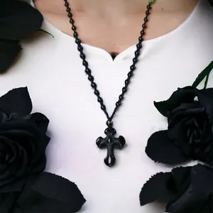 1pc Classic‎ Religious Style Christian Cross Fashion Obsidian Pendant Necklace thumbnail 13