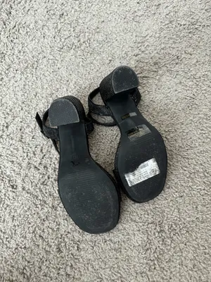 Black Rhinestone Ankle Strap Block Heels thumbnail 5
