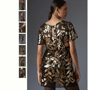 Anthropologie Short-Sleeve Sheer Embellished Mini Dress thumbnail 4