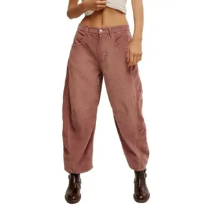 Free People Good Luck MID RISE Barrel Leg Corduroy Pants Withered Rose Size 29 thumbnail 2