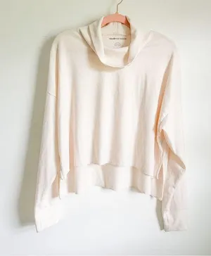 American Eagle Outfitters Cream Ivory Cowl Neck Waffle Knit high low top Large thumbnail 1