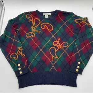 Vtg JH Collectibles Argyle Wool Sweater Gold Buttons Women’s Medium Academia thumbnail 4