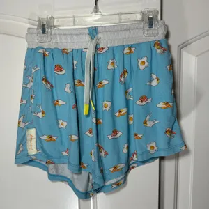Slouch Potato Lazy Egg Print Modal Pajamas Lounge Shorts Women XS Blue‎ Stretch thumbnail 1