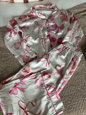 Macy's Satin Bow-Print Pajama Set - Pink thumbnail 1