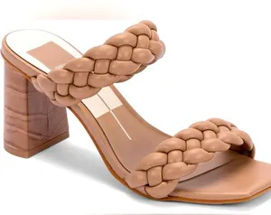 Dolce‎ Vita Paily Braided Sandal Chunky Heel Women's 9.5 Tan Faux Leather NEW thumbnail 1