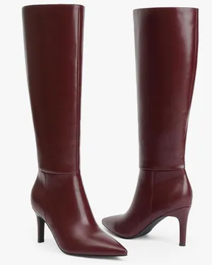 Amazon knee high maroon leather boots thumbnail 1
