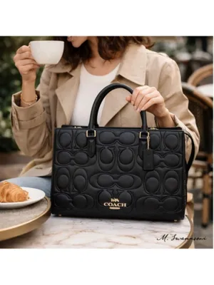 NEW Coach Maggie Tote Black Signature Embossed Leather CY672 NWT thumbnail 2