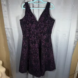 Maurices Damask Velvet Flocked High Low Dress XL Purple Cocktail Dark Romantic thumbnail 3