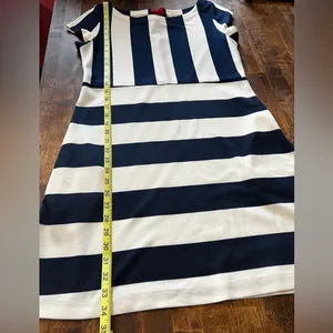 ANTHROPOLOGIE Postage Stamp Navy & White Striped Mini Dress Size Medium thumbnail 12