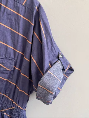 Arbor Organic Cotton Striped V-Neck Roll Tab Sleeve Dress Medium thumbnail 9