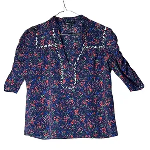 Nanette Lepore Ditsy Daze Top in Blue 4 Womens Silk Floral Blouse thumbnail 6