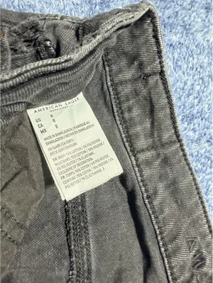 American Eagle Black Distressed Denim Shorts with Frayed Hem thumbnail 4
