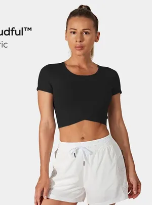 Halara Cloudful Fabric Crossover Hem Cropped Sports Top Medium Women’s Black NWT thumbnail 1
