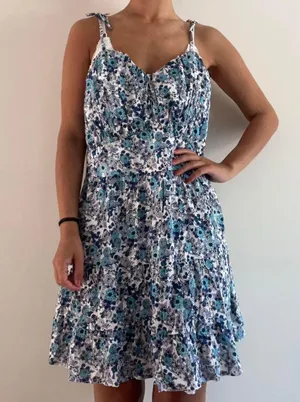 Japna Blue White Floral Dress thumbnail 2