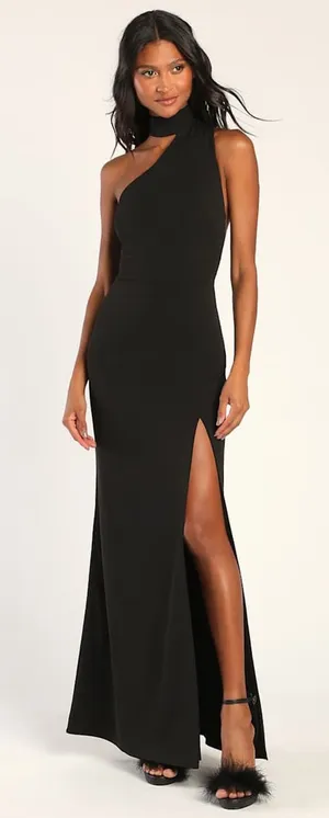 NWT Lulus Keep It Interesting Black Asymmetrical Cutout Halter Maxi Dress Sz XS thumbnail 1
