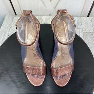 Sam Edelman Yaro Metallic Block Heel Ankle Strap Sandals Copper Pink 7‎ thumbnail 6