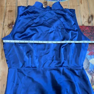 Lulus Classic Elegance Blue Satin Sleeveless Mock Neck Maxi Dress thumbnail 8