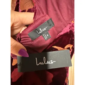 NWT Lulus Delizah Burgundy Floral Burnout Halter Mini Dress Bodycon Party Size S thumbnail 6
