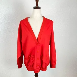 Vintage Liberation Red Varsity V-neck button up‎ 100% cotton jacket L* thumbnail 2