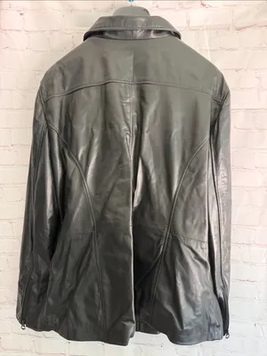Italian Black Leather Zip-Front Bomber Jacket by CURGÉ EU Size 56 US 3XL thumbnail 4