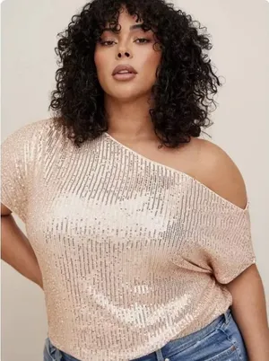 NWT‎ Torrid Gold Sequin Off The Shoulder Short Sleeve Pullover Top Size 6X thumbnail 1