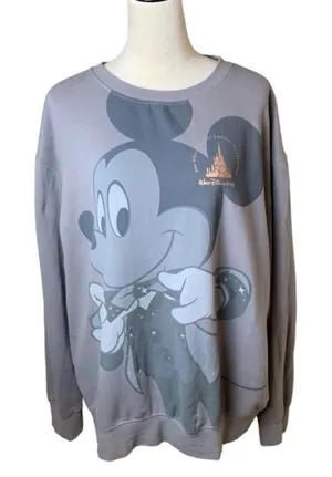 Disney Parks Mickey‎ Mouse Magic Kingdom Gray Sweatshirt XL | Neutral Crewneck thumbnail 1
