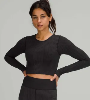 Lululemon Ebb to Street Long Sleeve Shirt Size 4 Rib Map Black / Graphite Grey thumbnail 1