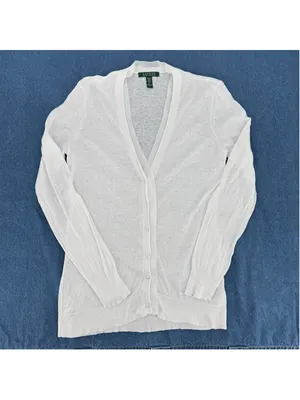 Lauren Ralph Lauren White Cardigan & Tank Top Set Linen Cotton Ribbon Trim Med thumbnail 5