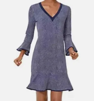 MICHAEL Michael Kors Graph Mamba Flounce Dress Small Navy White Bell Sleeve thumbnail 1