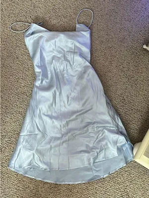 Beginning Boutique Mini baby blue satin dress thumbnail 1