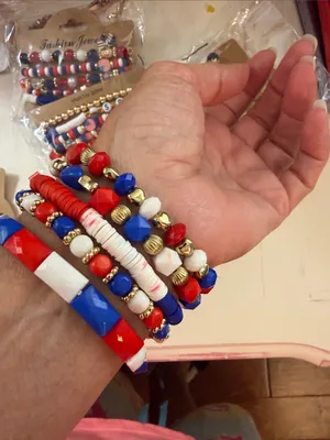 🇺🇸🇺🇸🇺🇸BOGOHO🇺🇸🇺🇸🇺🇸Fashion Jewelry Red White Blue Patriotic Beaded Bracelet Stack thumbnail 5