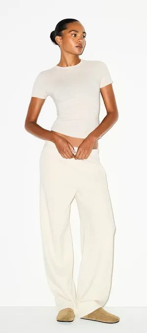 New Skims Cotton Fleece Classic Straight Leg Pant Oatmeal Hearher Medium NWT thumbnail 1