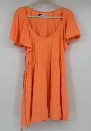 Free People Beach Orange Slub Knit Flutter Sleeve Mini Dress Large thumbnail 1