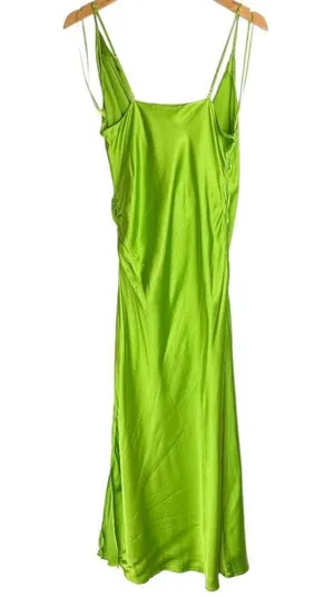 NWT ZARA Bright Green Satin Slip Midi Dress Sz XL Drapey Wrap Side Slit thumbnail 4