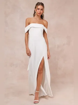 Lulus Dose of Love Ivory Satin Off-the-Shoulder‎ Mermaid Maxi Dress size large thumbnail 3
