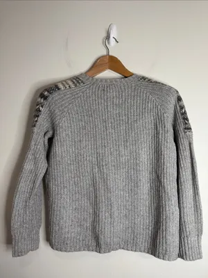 Vintage Eddie Bauer Ribbed Gray Fair Isle Nordic Buttoned Sweater Cardigan sz Mp thumbnail 2