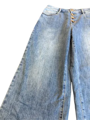 Tribal Jeans Audrey Light Wash Wide Leg Cropped Jeans Button Size 8 Women's NWT thumbnail 5