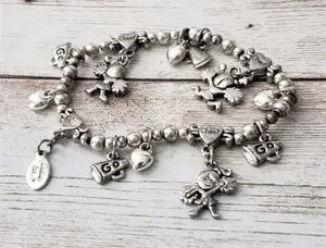 Vintage Cookie Lee Stretch Bracelet Silver Tone Cheer / Cheerleader Theme thumbnail 1