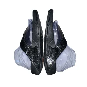 FitFlop Women 9 Black LULU Sandal Sequin Sparkle Toe-Post Wedge‎ Thong Comfort thumbnail 6