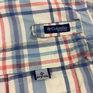 Columbia PFG Super Bahama Shirt Womens Large Beige Plaid Long Sleeve Fishing Sun thumbnail 5