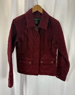 EDDIE BAUER | Women's Small Red Quilted Corduroy Riding Jacket Western Chore EUC thumbnail 1