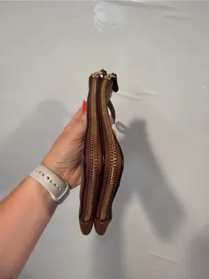Coach Brown Pebbled Leather Zip Wristlet with Gold Logo thumbnail 2