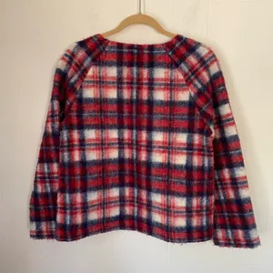 Madewell Wool Blend Red Plaid Fuzzy Pullover Long Sleeve Top ~ Women’s Size S thumbnail 2